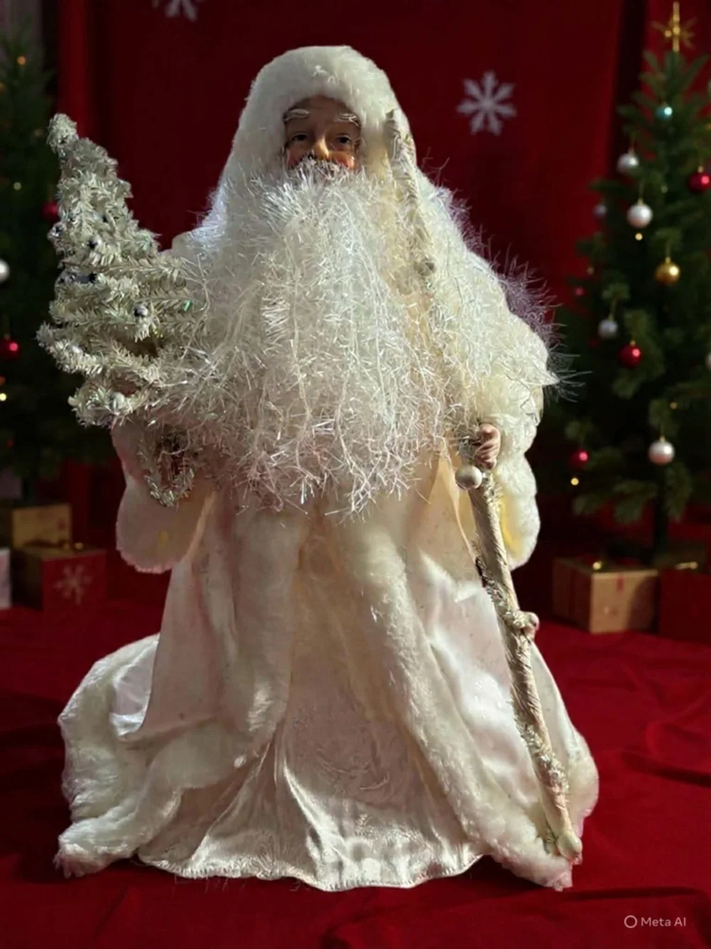 santa dressed in white Winter Frost silver and This handsome Father Christmas has been caught in a bit of snow flurry and turned white Northlight 18" Gold and White